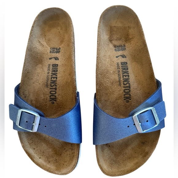 Birkenstock Madrid Icy Metallic Azure Blue Birko-Flor Sandals Sz 38 - Picture 1 of 6